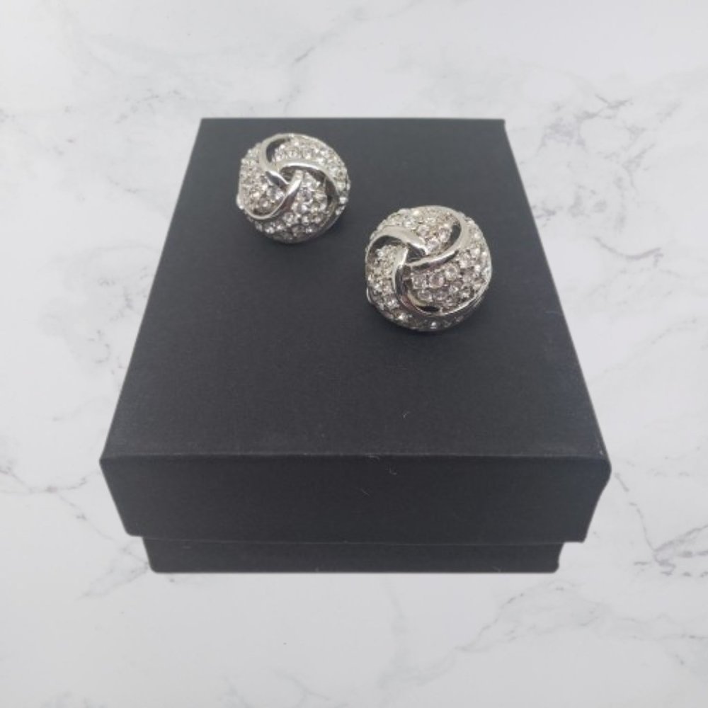 Silver Clear Love Knot Clip-On Earrings (includes spare)